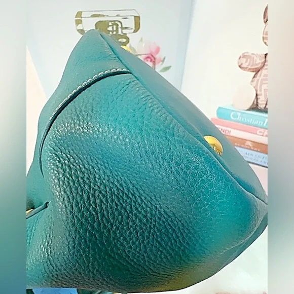 Prada Vitello Daino Leather 2-Way Tote Bag in a teal or green color - Picture 6 of 11